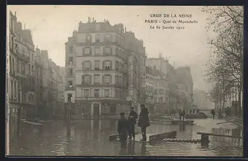 AK Paris, Crue de la Seine, Janvier 1910, Quai de Montebello