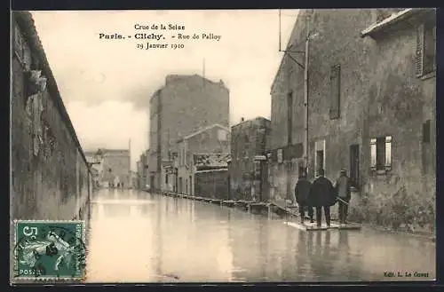 AK Paris-Clichy, Crue de la Seine, 1910, Rue de Palloy, Hochwasser