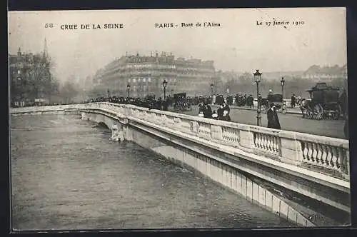 AK Paris, Crue de la Seine, Janvier 1910, Pont de l`Alma