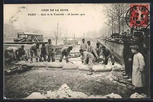 AK Paris, quai de la Tournelle, crue de la Seine 1910, Hochwasser