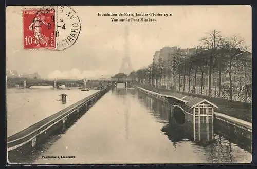 AK Paris, Inondations de Janvier-Février 1910, Vue sur le Pont Mirabeau