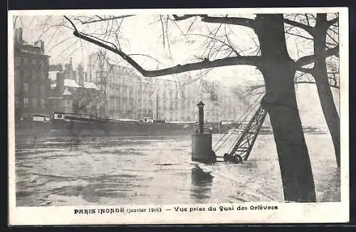 AK Paris, Paris inondé, janvier 1910, vue prise du quai des Orfèvres, Hochwasser