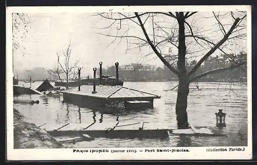 AK Paris, Pont Saint-Nicolas, Hochwasser 1910