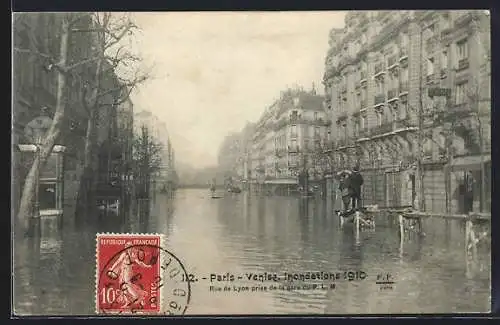 AK Paris, Venise, Inondations 1910, Rue de Lyon prise de la gare du P. L. M.