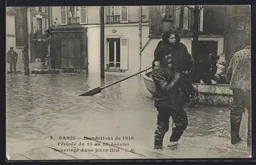 AK Paris, Inondations 1910, Période du 22. au 26. Janvier, Sauvetage d`une jeune fille