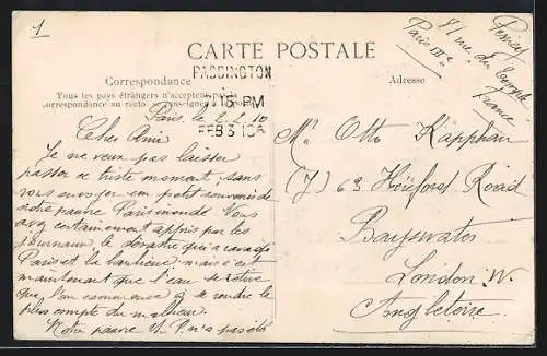 AK Paris, Crue de la Seine, Rue Félicien David, Déménagement en bateau