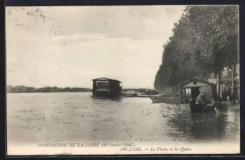 AK Orléans, Les Inondations de la Loire, Le Fleuve et les Quais