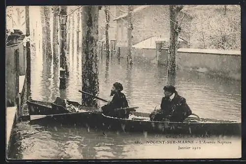 AK Nogent-sur-Marne, Crue de la Marne, ö'Avenue Neptune, 1910