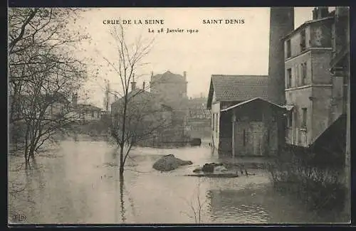 AK Saint Denis, Strassenpartie, Hochwasser 1910