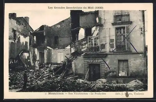 AK Montauban, Les Grandes Inondations du Midi 1930, Rue Villebourbon, Le Presbytère