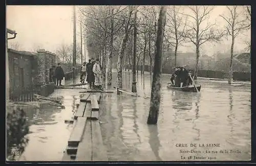 AK Saint Denis, La rue de la Briche, Hochwasser 1910