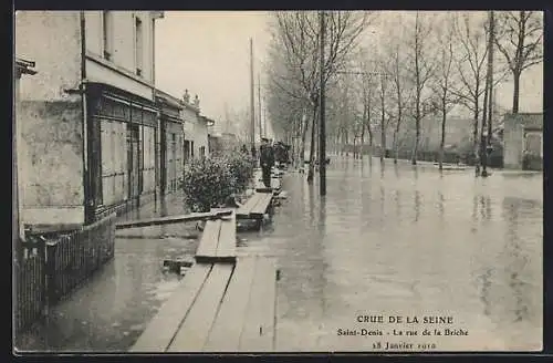 AK Saint-Denis, crue de la seine 1910, la rue de la briche