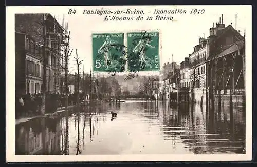 AK Boulogne-sur-Seine, Inondation 1910, L`Avenue de la Reine