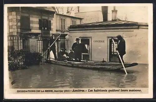 AK Asnières, Crue de la Seine 1910, Les habitants quittent leurs maisons