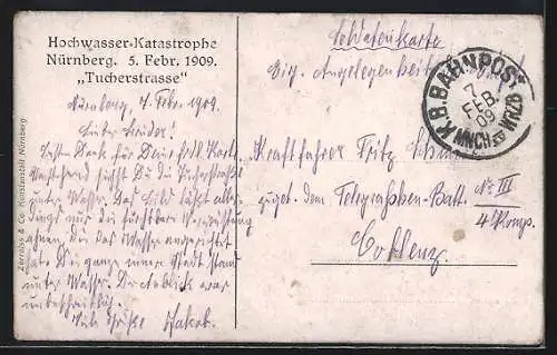 AK Nürnberg, Tucherstrasse, Hochwasser-Katastrophe 5. Feb. 1909
