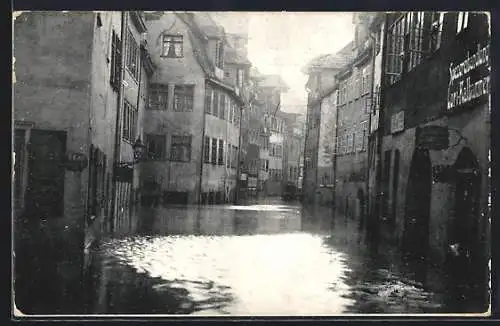 AK Nürnberg, Hochwasser-Katastrophe 1909, Überschwemmung in der Rotschmiedsgasse