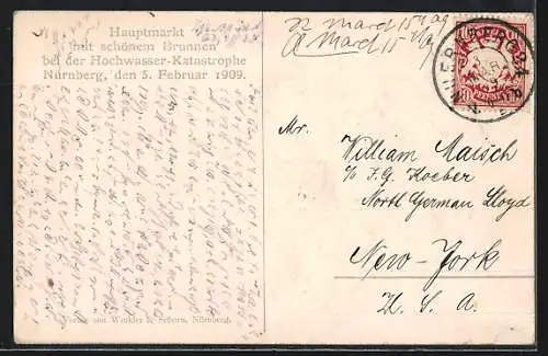 AK Nürnberg, Hochwasser-Katastrophe 5.2.1909, Hauptmarkt mit schönem Brunnen
