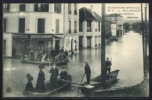 AK Billancourt, Les Inondations de Paris 1910, La Rue de Sèvres