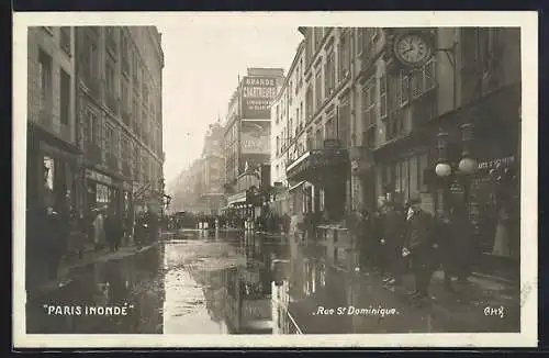 AK Paris, Inondation, Rue St. Dominique, Hochwasser