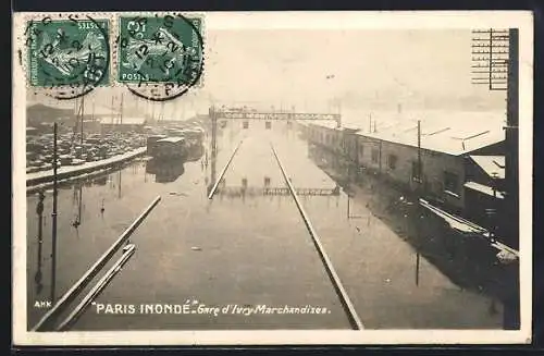 AK Paris, Inondation, Gare d`Ivry, Marchandises