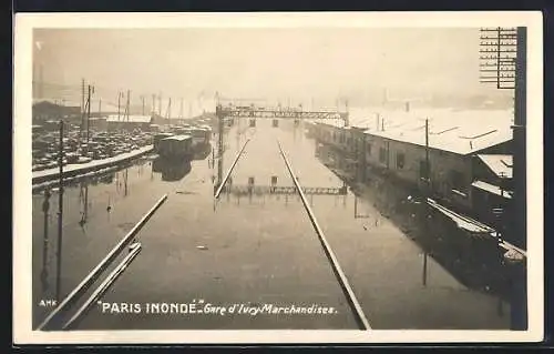 AK Ivry, Paris inondé, Gare d`Ivry Marchandises, Hochwasser