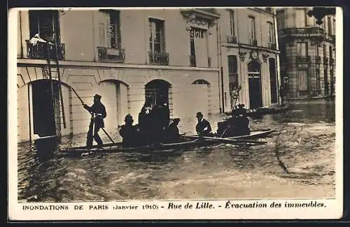 AK Paris, Inonde 1910, Rue de lIlle, Evacuation des immeubles, überschwemmte Strasse durch Hochwasser