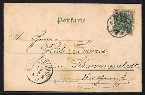 Lithographie Worms, Ruderbootpartie bei der Ernst Ludwigsbrücke