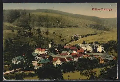 AK Keilhau /Th., Gesamtansicht mit Landstrasse u. Umgebung aus der Vogelschau