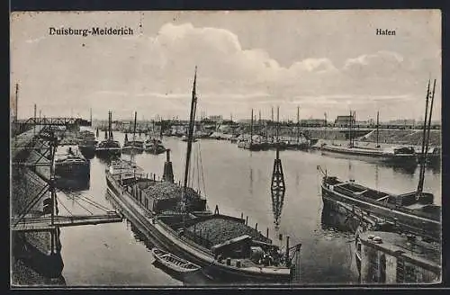 AK Duisburg-Meiderich, Hafen mit Frachtschiffen aus der Vogelschau