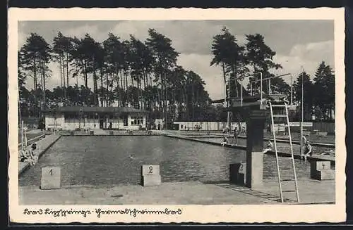 AK Bad Lippspringe, Thermalschwimmbad mit Sprungturm u. Gebäude