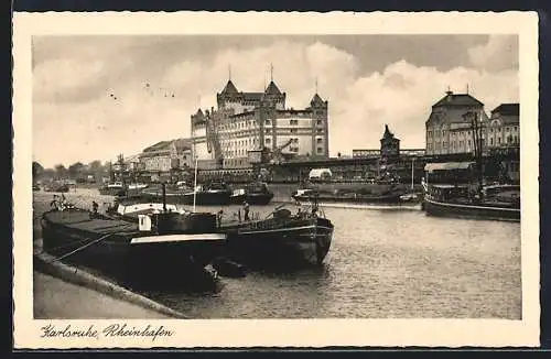 AK Karlsruhe i. B., Partie im Rheinhafen