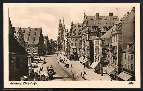 AK Nürnberg, Königstrasse mit Kirche aus der Vogelschau