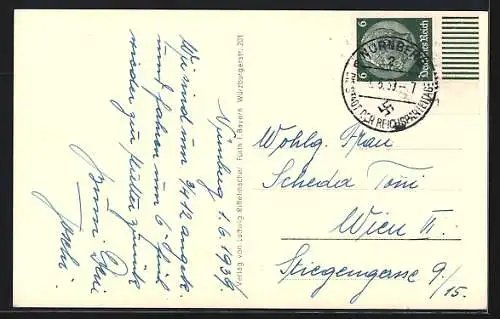 AK Nürnberg, Königstrasse mit Kirche aus der Vogelschau