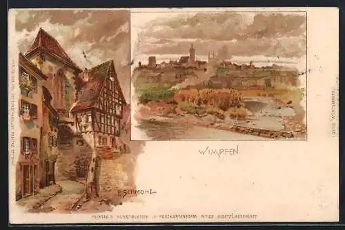 Künstler-AK P.Schmohl: Bad Wimpfen, Ortspartie um 1900