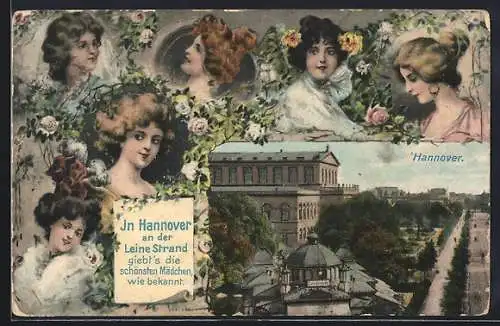 AK Hannover, Ortspartie, Porträts von schönen Frauen