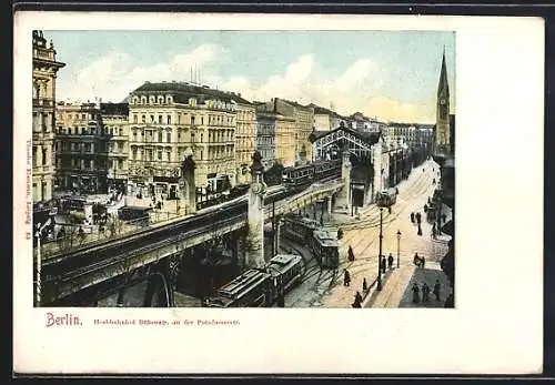 AK Berlin-Schöneberg, Hochbahnhof Bülowstr. an der Potsdamerstr., Strassenbahn