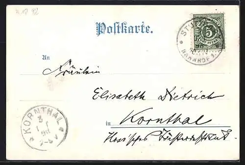 Lithographie Stuttgart, Parkpartie am Kaiser-Wilhelm-Denkmal