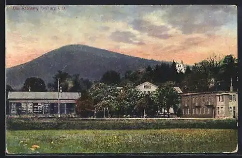 AK Freiburg i. Br., Hotel-Sanatorium Rebhaus, Panorama mit Berg