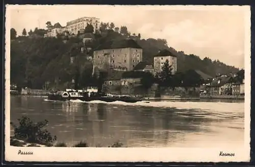 AK Passau, Panorama mit Dampfer