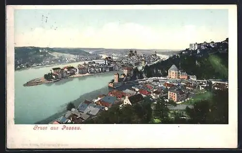 AK Passau, Panorama mit Schloss