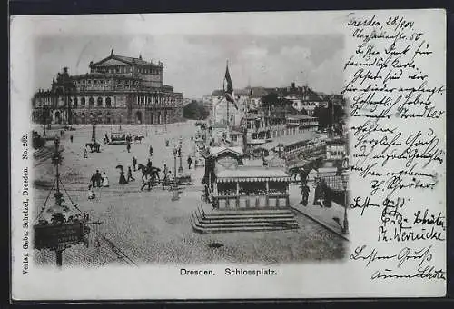 AK Dresden, Schlossplatz mit Pferdebahn