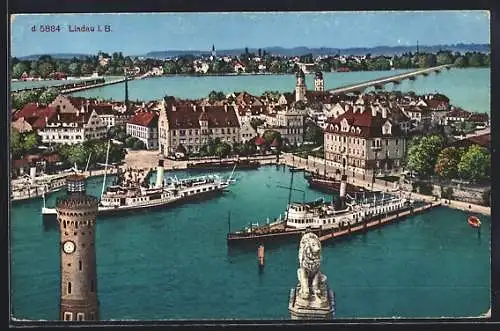 AK Lindau /Bodensee, Dampfer im Hafen