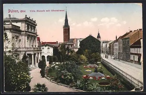 AK Düren /Rhld., Villa Hoesch mit Oberstrasse und Strassenbahn