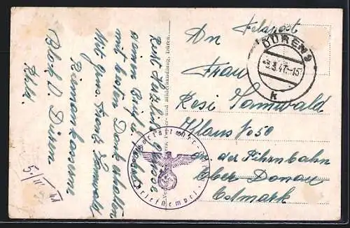 AK Düren /Rhld., Villa Hoesch mit Oberstrasse und Strassenbahn