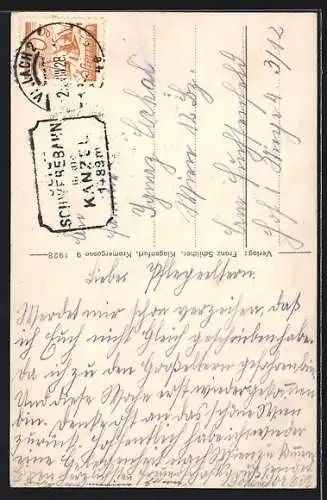 AK Villach-Kanzelbahn, Blick auf die Stadt und Mangart, Gondel