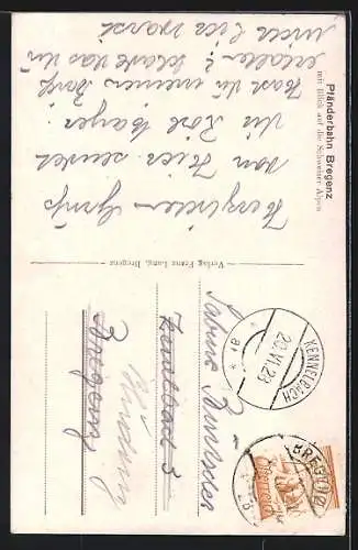 AK Bregenz, Teilansicht und Pfänderbahn mit Blick in die Schweizer Alpen