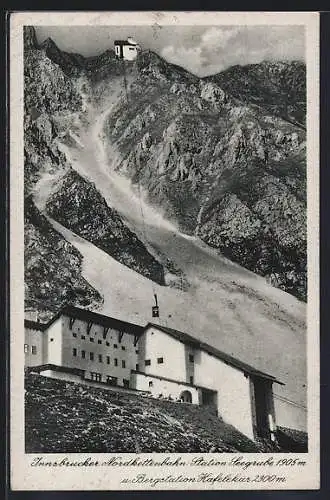 AK Innsbruck, Innsbrucker Nordkettenbahn, Bahnhof Seegrube und Bergstation Hafelekar