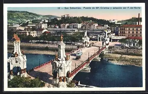 AK San Sebastian, Puente de Ma. Cristina y estacion del F. del Norte