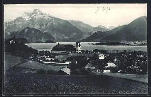 AK Mondsee, Totalansicht mit See und Bergpanorama