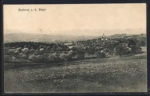 AK Aschach a. d. Steyr, Gesamtansicht von einem Feld aus